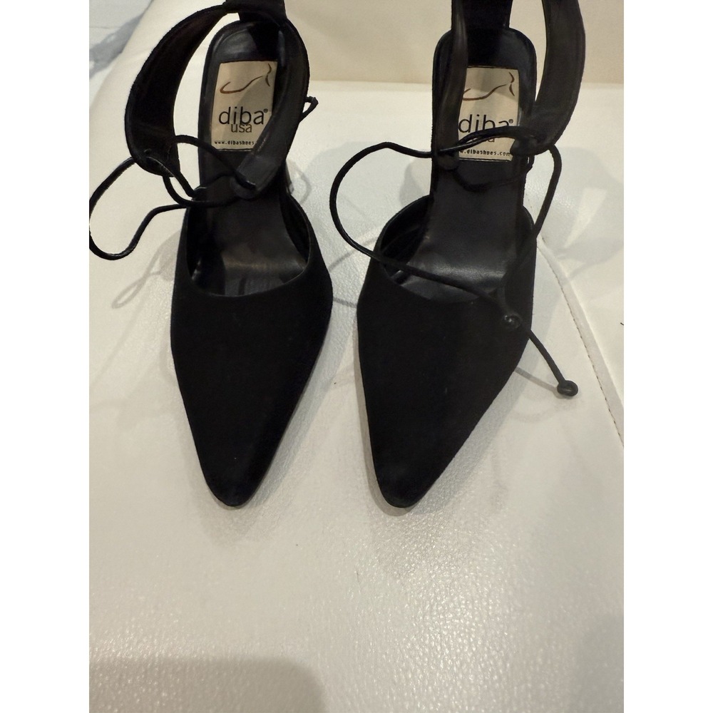 Diba USA Black Suede Pointed Toe Lace Up Ankle Wrap Heels Size 6.5 M Brazil - Picture 4 of 9